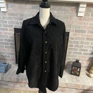 Elegant Black Corduroy type Women's Shirt Jacket